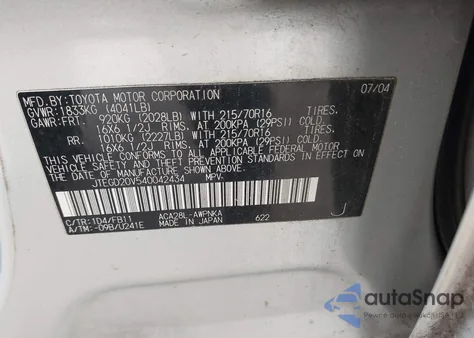 2004 Toyota Rav4 z USA, uszkodzony, nr VIN JTEGD20V540042434